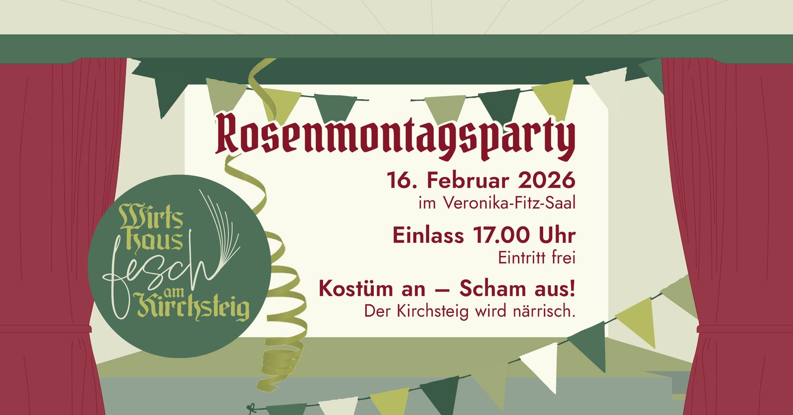 Rosenmontagsparty im Veronika-Fitz-Saal, Eintritt frei, ab 17 Uhr